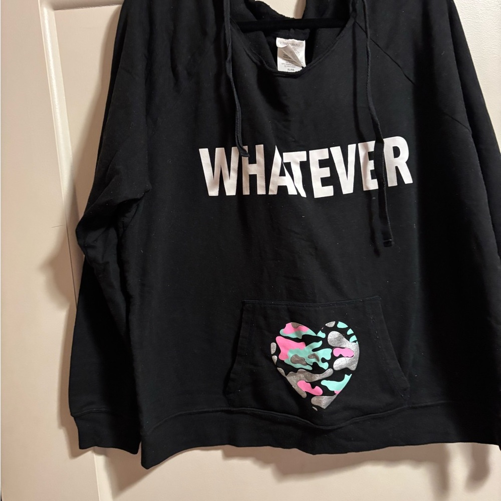 Black 'WHATEVER' Hoodie with Colorful Heart Pocket